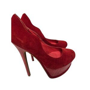 Red Faux Suede Scalloped Stiletto Platform Pumps size 7